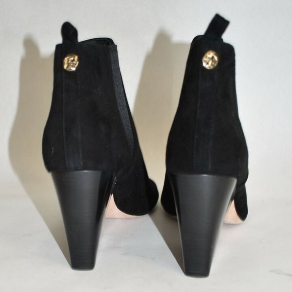 $450 TORY BURCH Gemma Open Toe Bootie BLOCK BLACK SUEDE 6 (SE14) - Picture 6 of 8